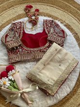 Load image into Gallery viewer, Outstanding Wedding Wear Silk Sequence n Embroidery Work Butti Desginer Saree With Stitched Blouse
