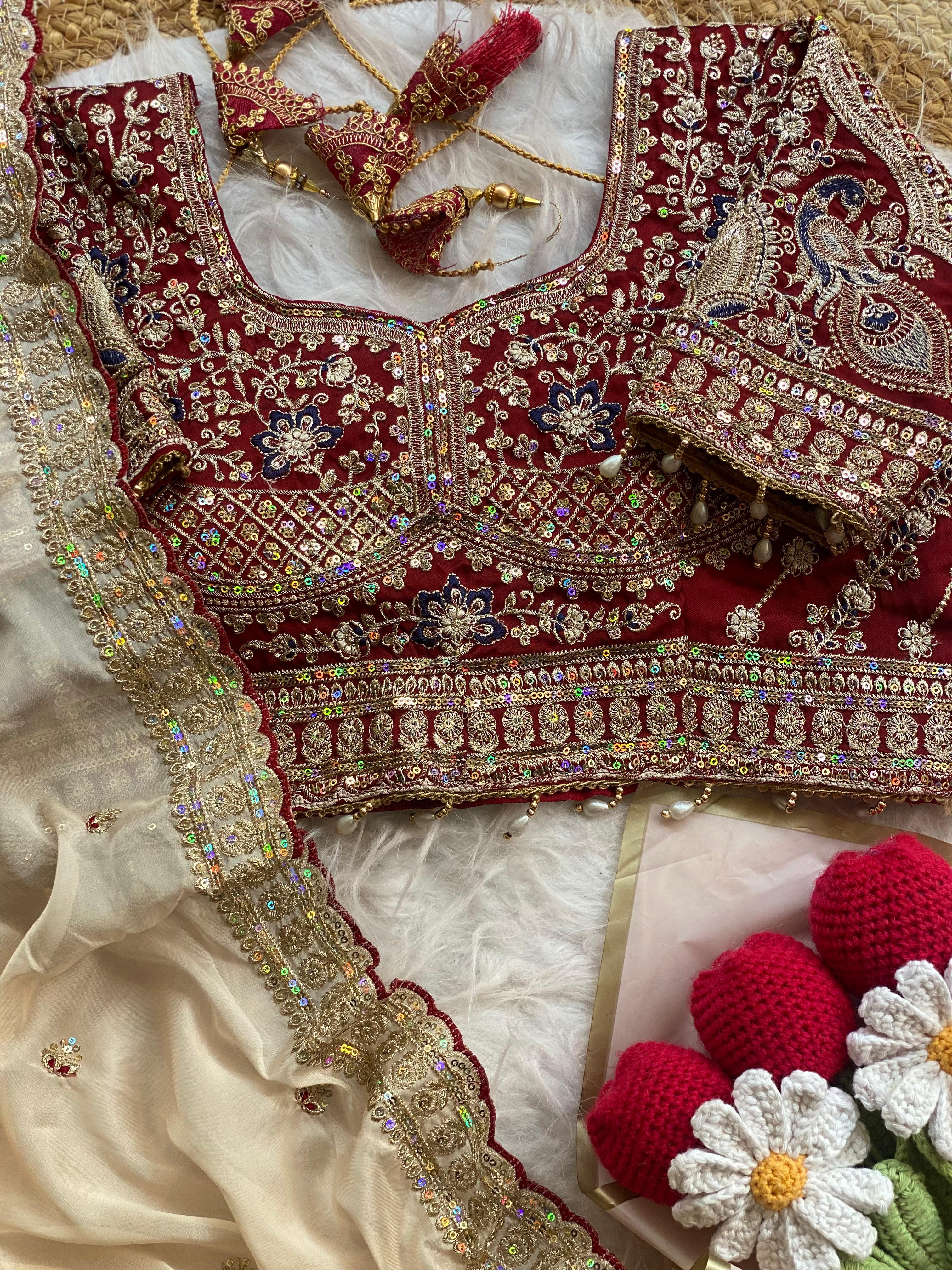 Outstanding Wedding Wear Silk Sequence n Embroidery Work Butti Desginer Saree With Stitched Blouse