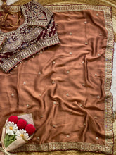 Load image into Gallery viewer, Outstanding Wedding Wear Silk Sequence n Embroidery Work Butti Desginer Saree With Stitched Blouse
