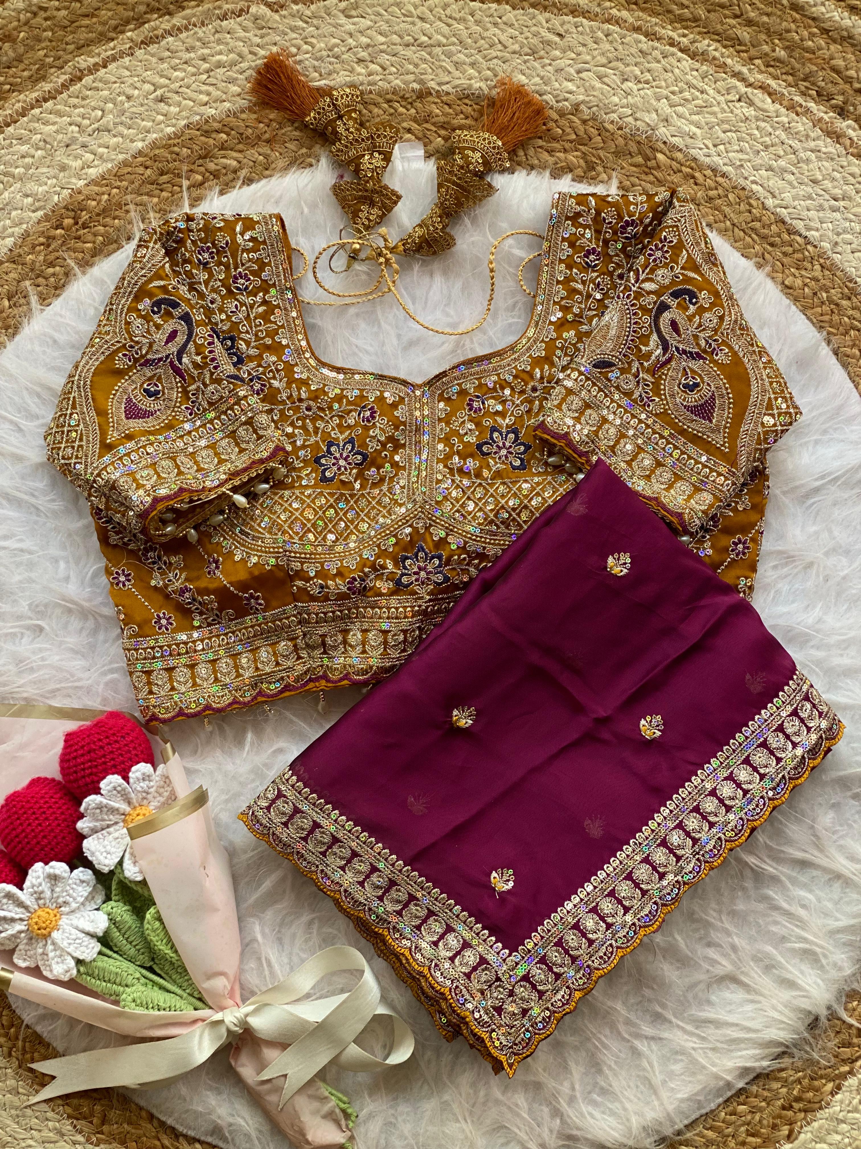 Outstanding Wedding Wear Silk Sequence n Embroidery Work Butti Desginer Saree With Stitched Blouse