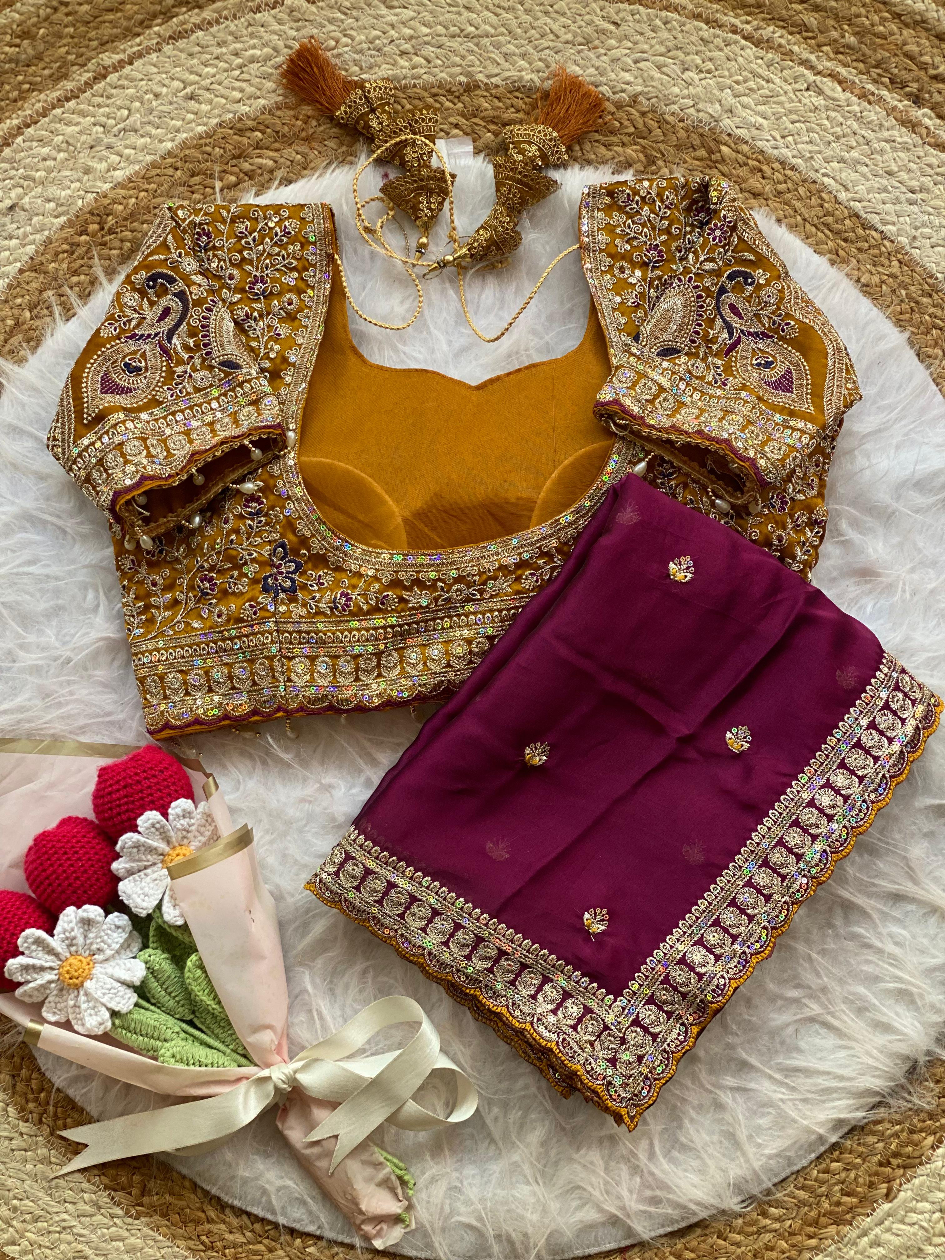 Outstanding Wedding Wear Silk Sequence n Embroidery Work Butti Desginer Saree With Stitched Blouse