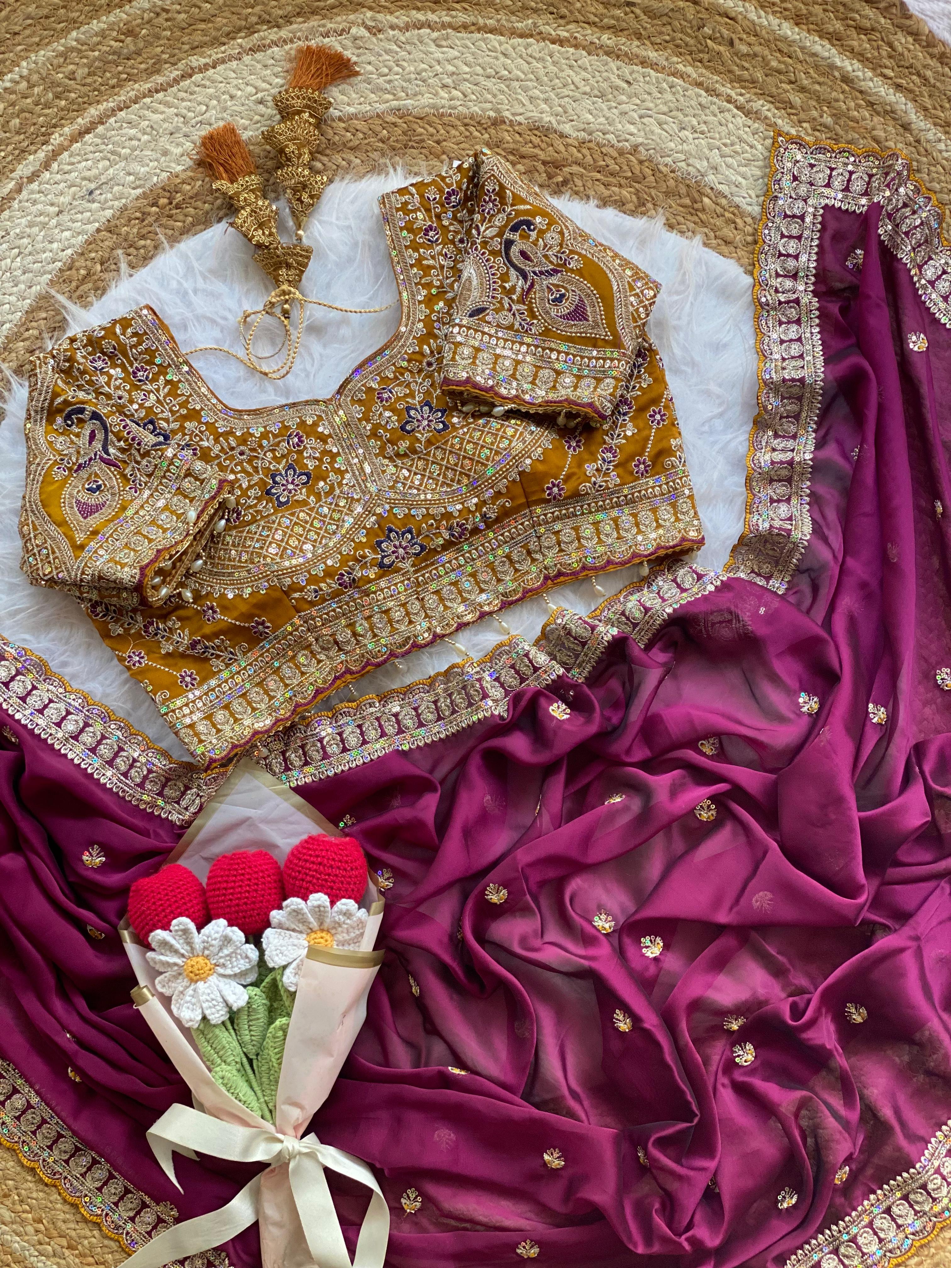 Outstanding Wedding Wear Silk Sequence n Embroidery Work Butti Desginer Saree With Stitched Blouse
