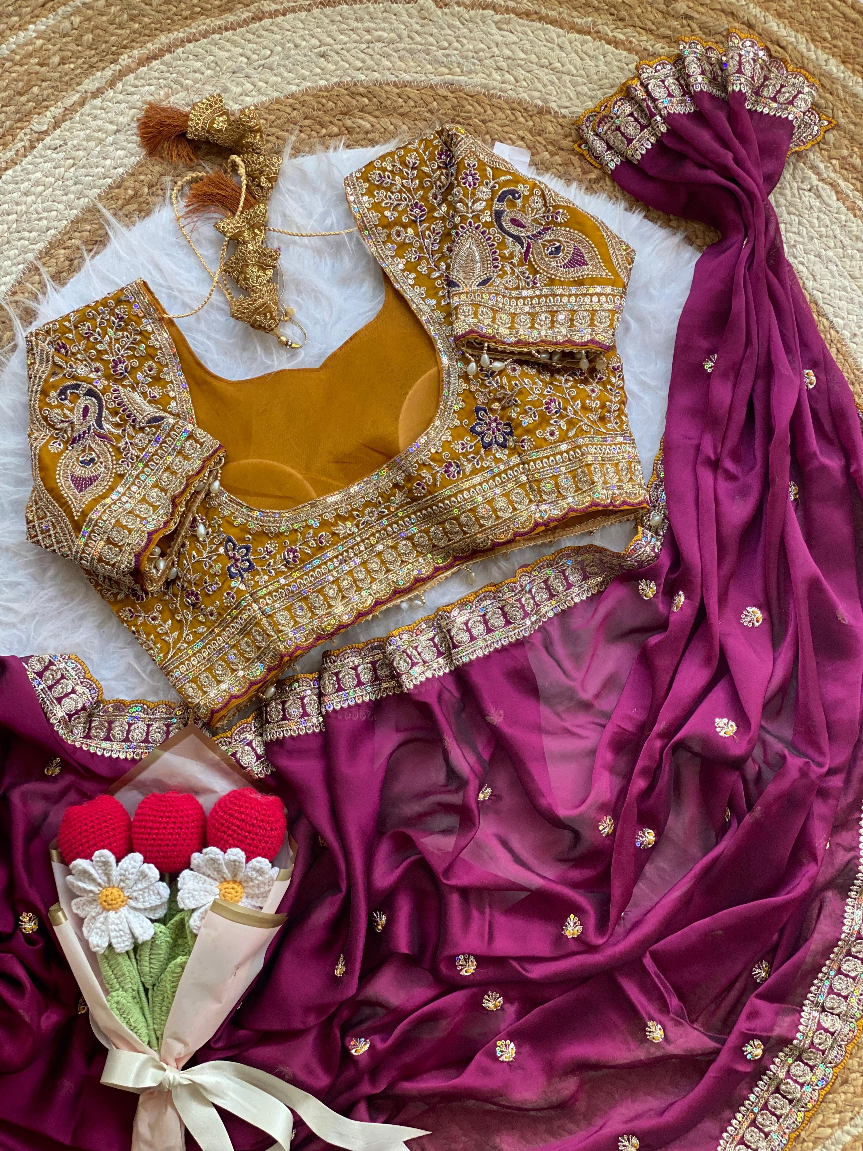 Outstanding Wedding Wear Silk Sequence n Embroidery Work Butti Desginer Saree With Stitched Blouse