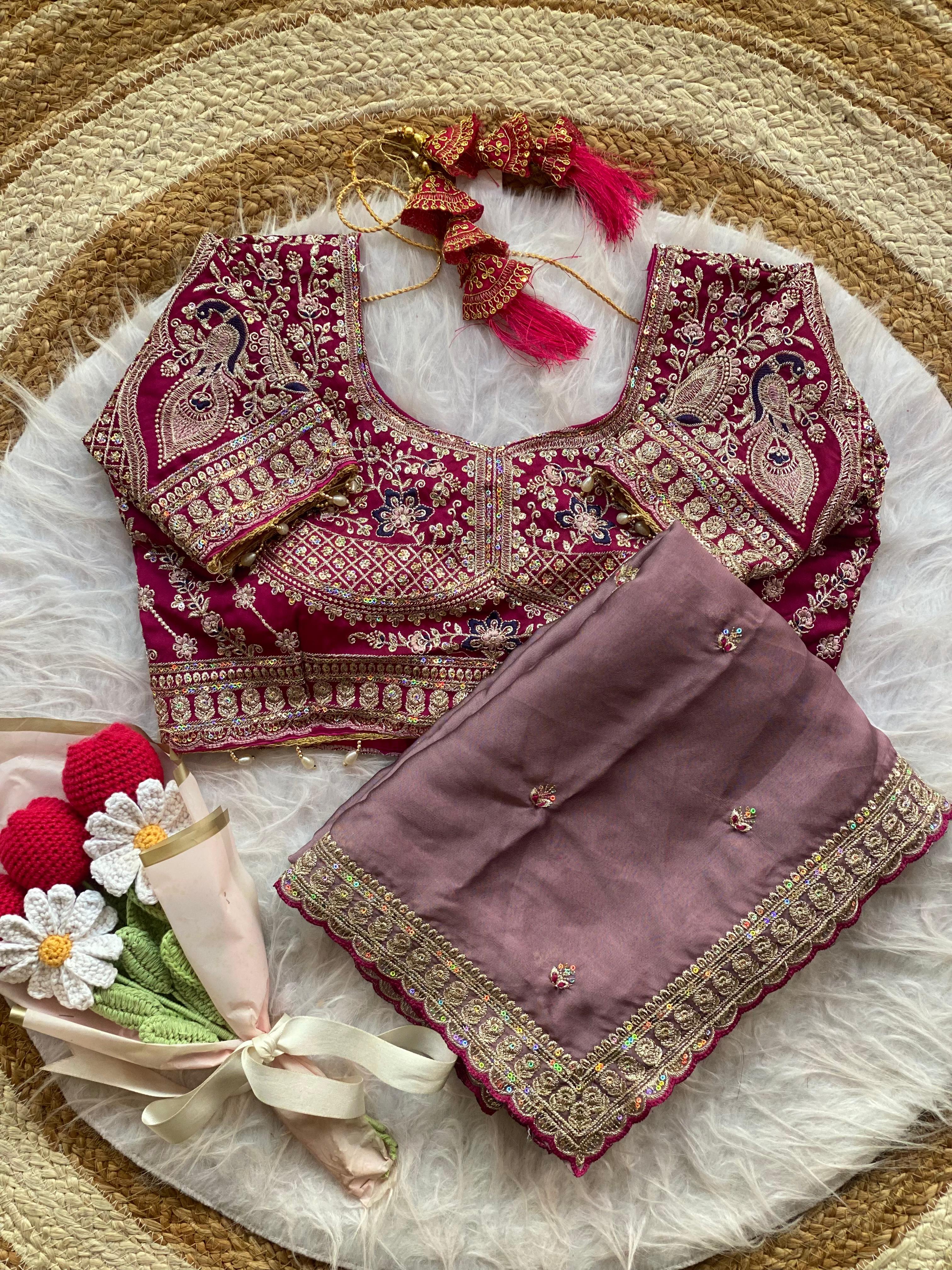 Outstanding Wedding Wear Silk Sequence n Embroidery Work Butti Desginer Saree With Stitched Blouse