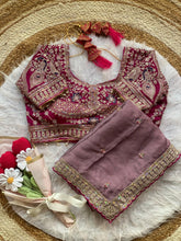 Load image into Gallery viewer, Outstanding Wedding Wear Silk Sequence n Embroidery Work Butti Desginer Saree With Stitched Blouse
