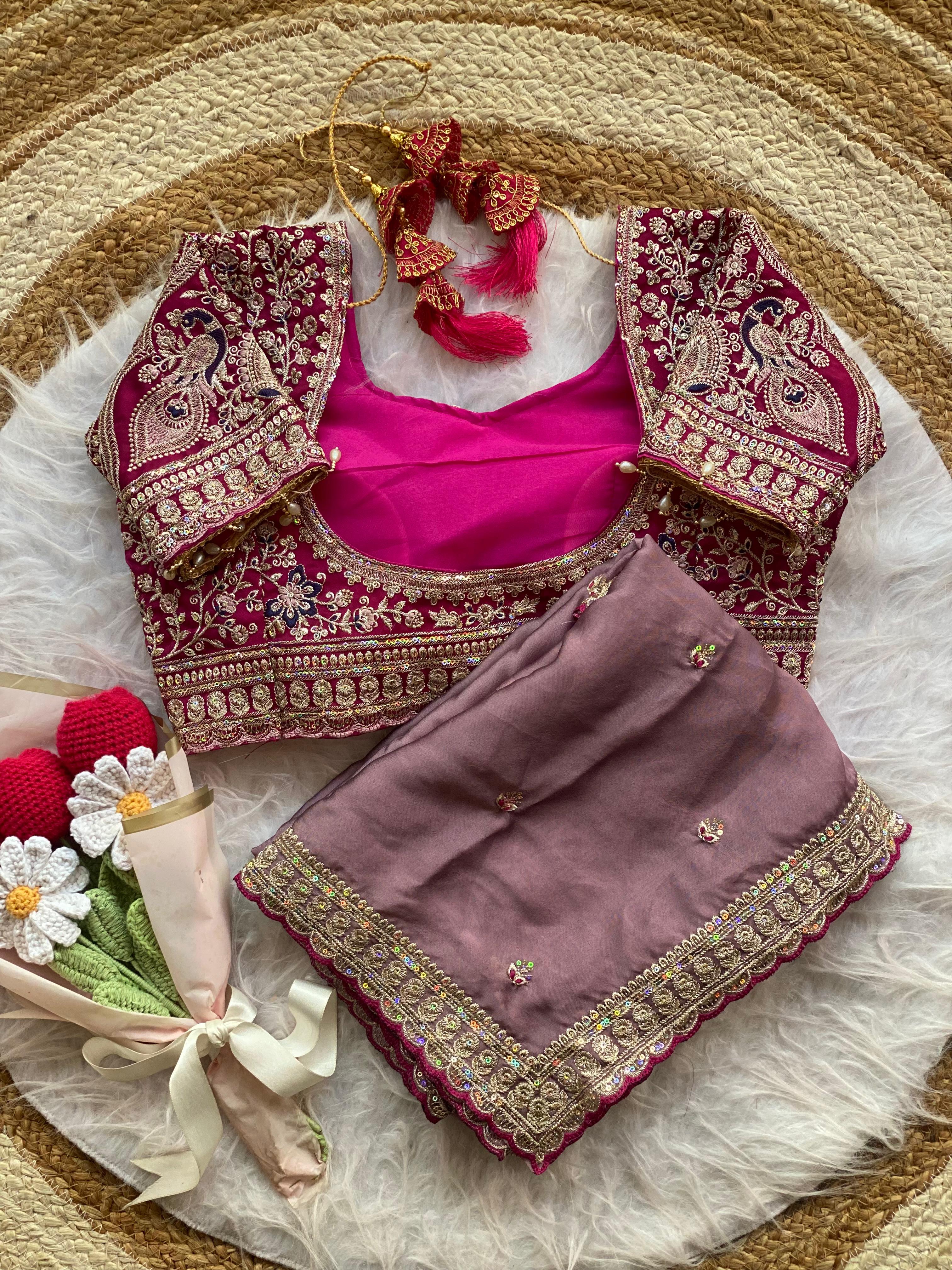 Outstanding Wedding Wear Silk Sequence n Embroidery Work Butti Desginer Saree With Stitched Blouse