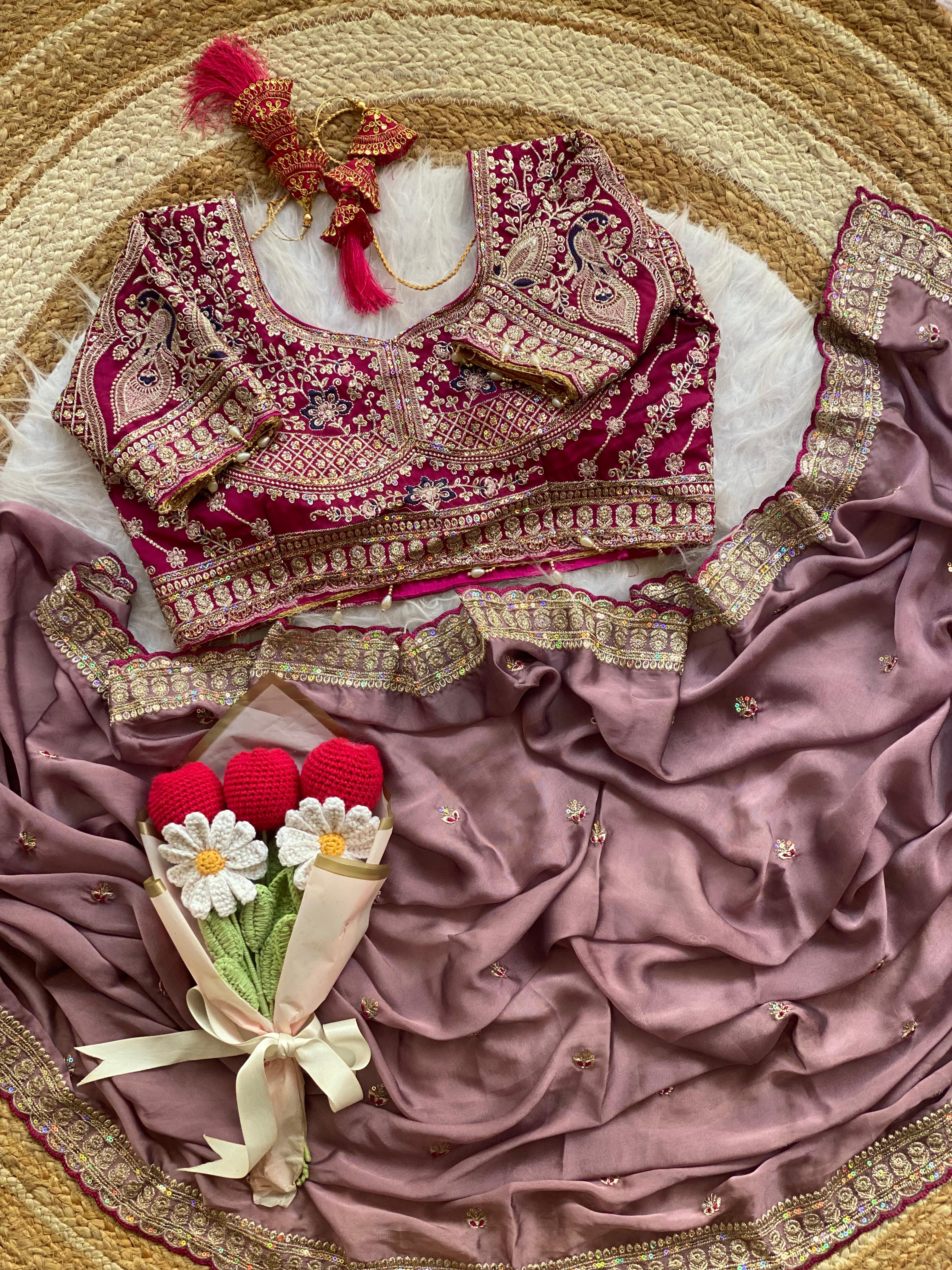 Outstanding Wedding Wear Silk Sequence n Embroidery Work Butti Desginer Saree With Stitched Blouse