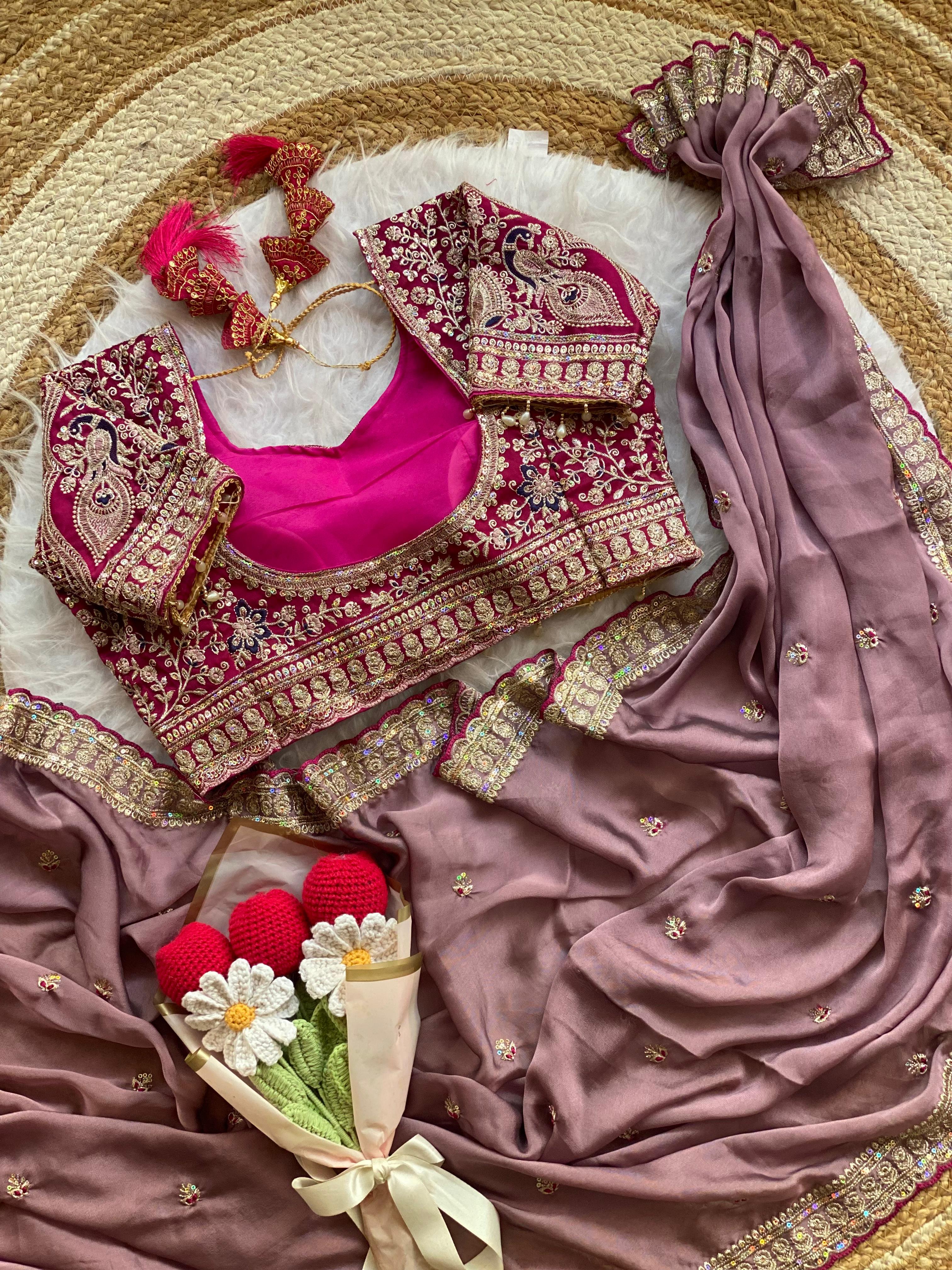 Outstanding Wedding Wear Silk Sequence n Embroidery Work Butti Desginer Saree With Stitched Blouse