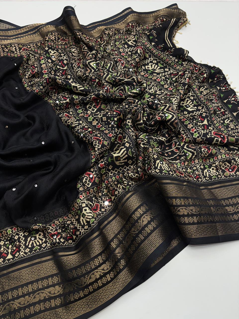 Entrancing Function Wear Pure Soft Silk Jacquard Border n Heavy Mirror Lace Work Rich Pallu Fancy Designer Saree