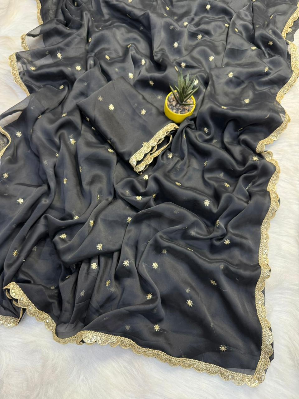 Effervescent Party Wear Pure Soft Rangoli Silk Sequence Work Border Fancy Designer Saree