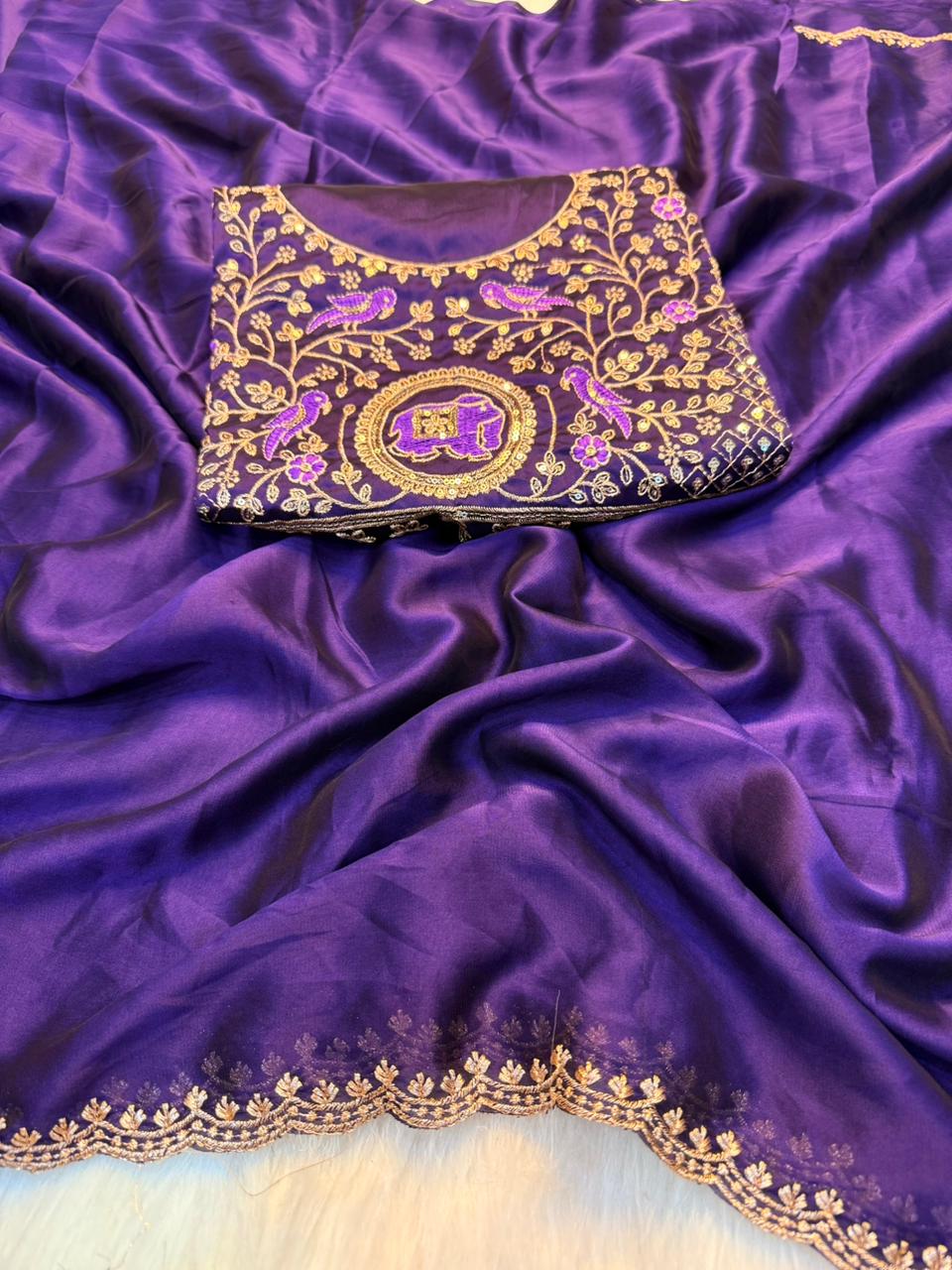 Breathtaking Wedding Wear Pure Soft Rangoli Silk Embroidery Work Saree With Elegant Blouse Piece