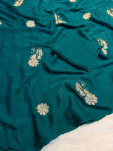 Load image into Gallery viewer, Gossamer Party Wear Soft Crush Silk Embroidery Work Designer Saree With Blouse Piece
