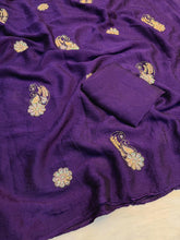 Load image into Gallery viewer, Gossamer Party Wear Soft Crush Silk Embroidery Work Designer Saree With Blouse Piece
