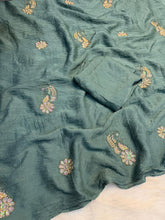 Load image into Gallery viewer, Gossamer Party Wear Soft Crush Silk Embroidery Work Designer Saree With Blouse Piece
