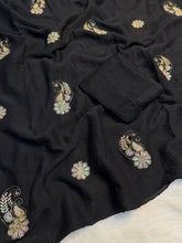 Load image into Gallery viewer, Gossamer Party Wear Soft Crush Silk Embroidery Work Designer Saree With Blouse Piece
