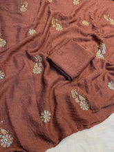 Load image into Gallery viewer, Gossamer Party Wear Soft Crush Silk Embroidery Work Designer Saree With Blouse Piece
