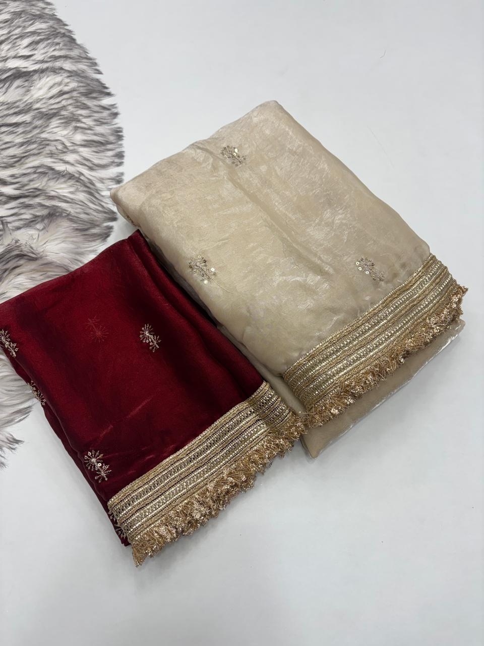 Luxury Wedding Wear Silk Embroidery n Sequence Work Fancy Designer Saree For Women