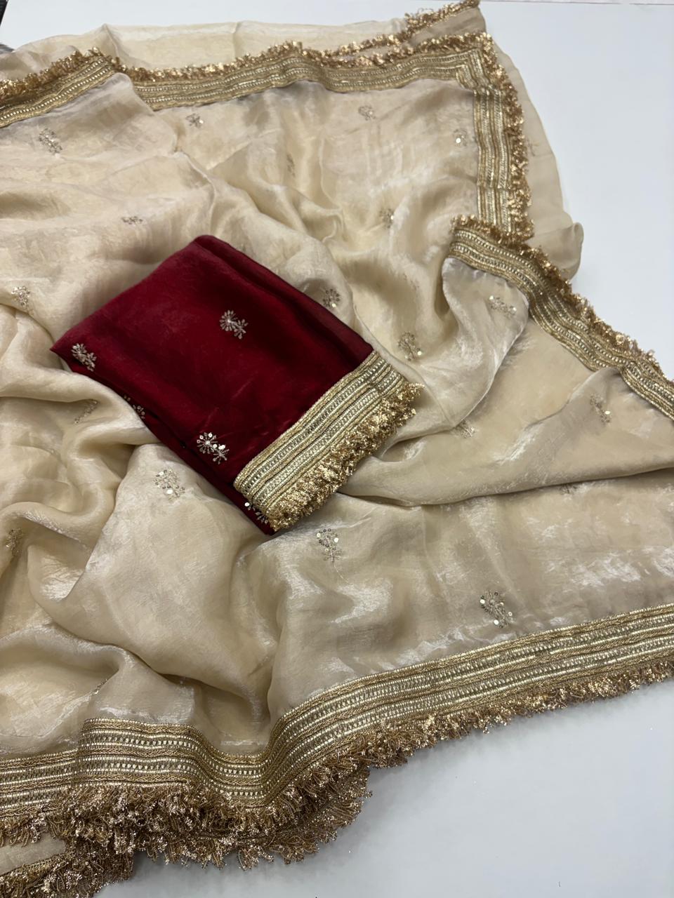 Luxury Wedding Wear Silk Embroidery n Sequence Work Fancy Designer Saree For Women