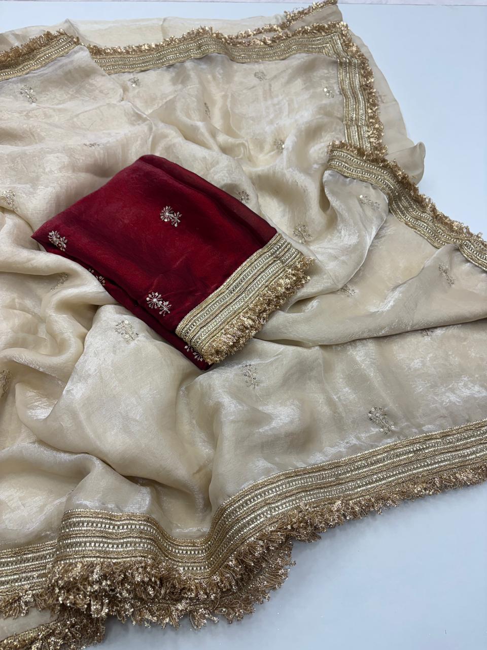 Luxury Wedding Wear Silk Embroidery n Sequence Work Fancy Designer Saree For Women