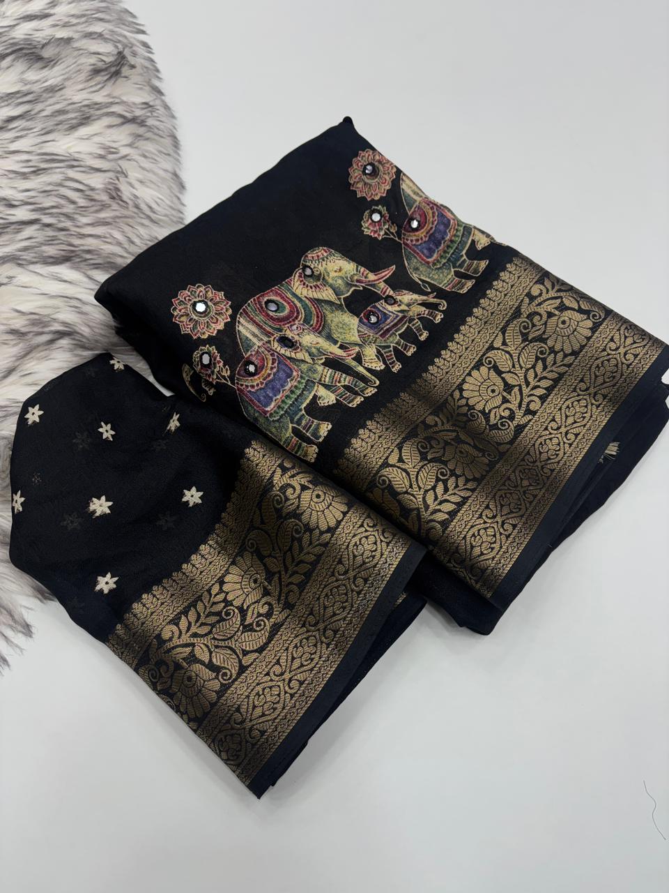 Traditional Party Wear Soft Silk Jacquard Border Rich Pallu n Mirror Work Fancy Designer Saree For Women