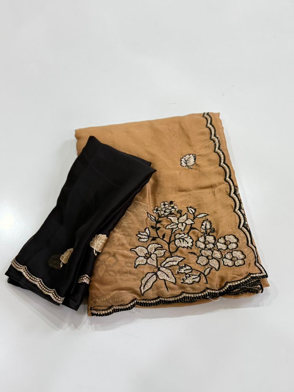 Redolent Party Wear Rangoli Silk Embroidery n Sequence Work Butti Designer Saree With Contrast Blouse Piece