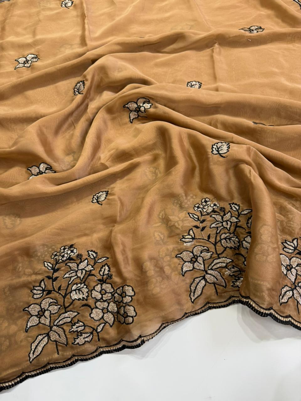 Redolent Party Wear Rangoli Silk Embroidery n Sequence Work Butti Designer Saree With Contrast Blouse Piece