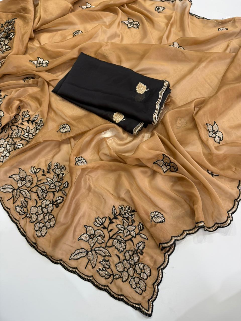 Redolent Party Wear Rangoli Silk Embroidery n Sequence Work Butti Designer Saree With Contrast Blouse Piece