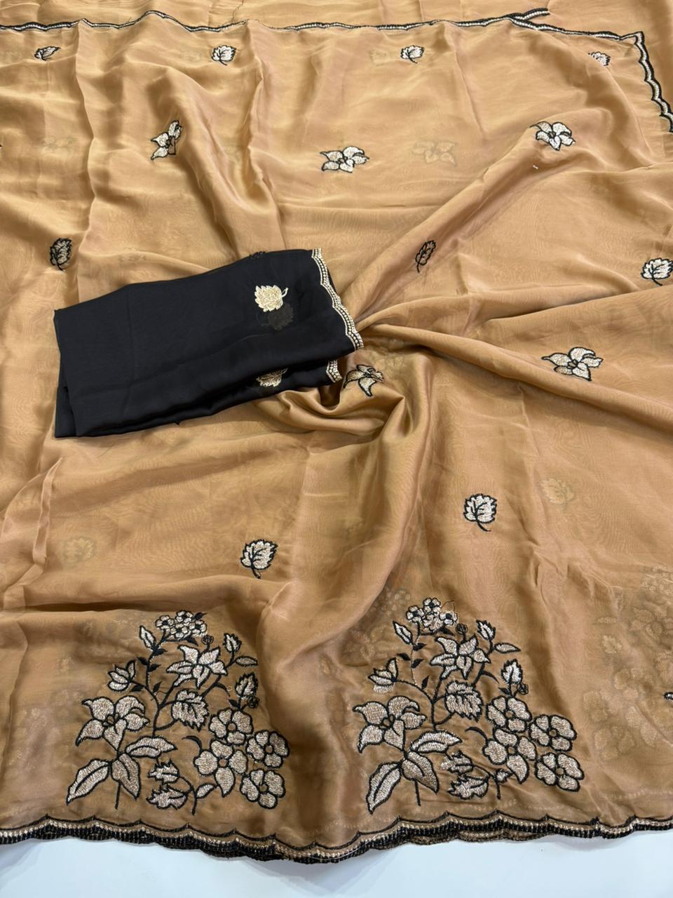 Redolent Party Wear Rangoli Silk Embroidery n Sequence Work Butti Designer Saree With Contrast Blouse Piece