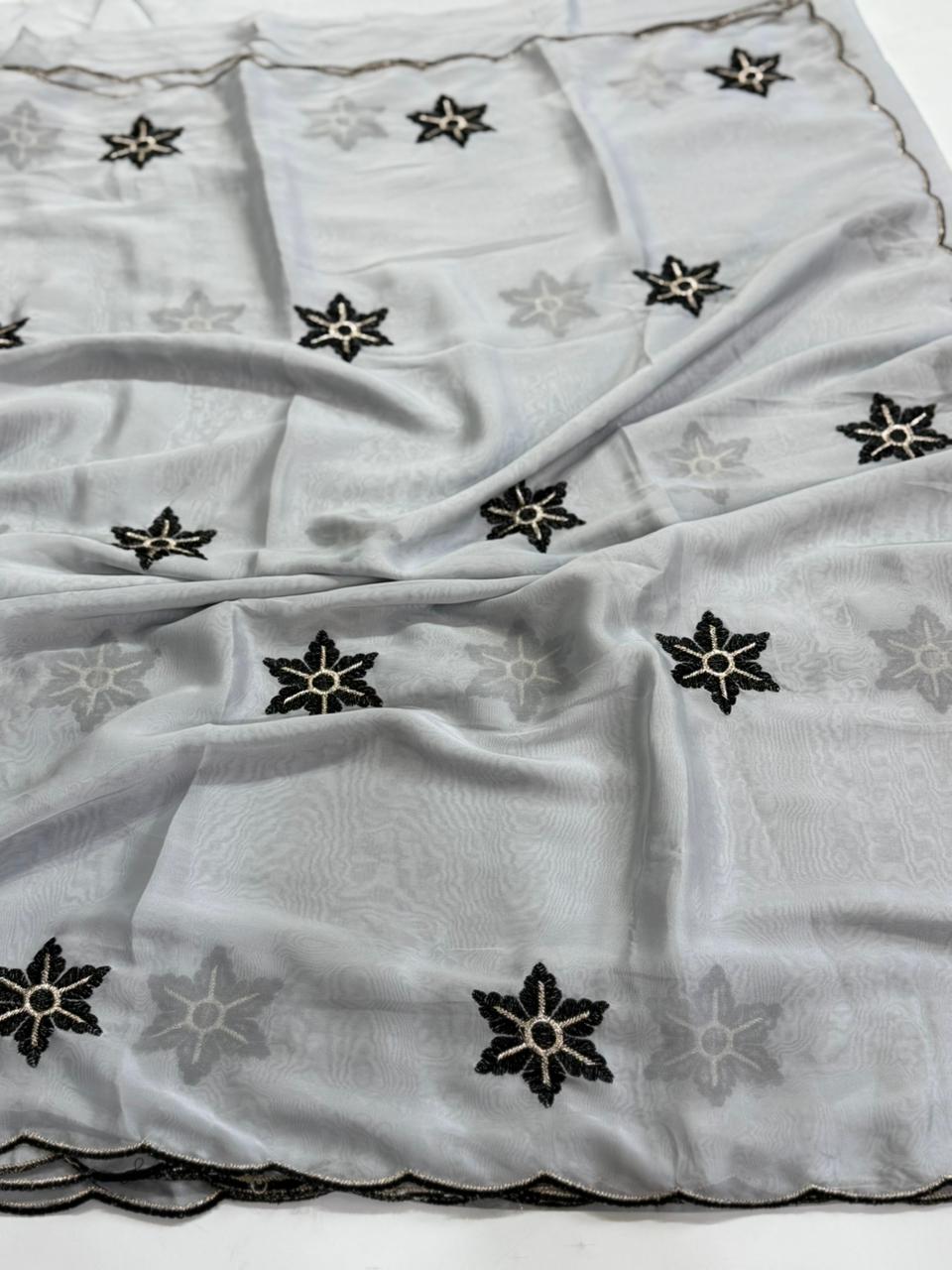 Groovy Festive Wear Rangoli Silk Embroidery Sequence n Flower Butti Designer Saree With Blouse Piece