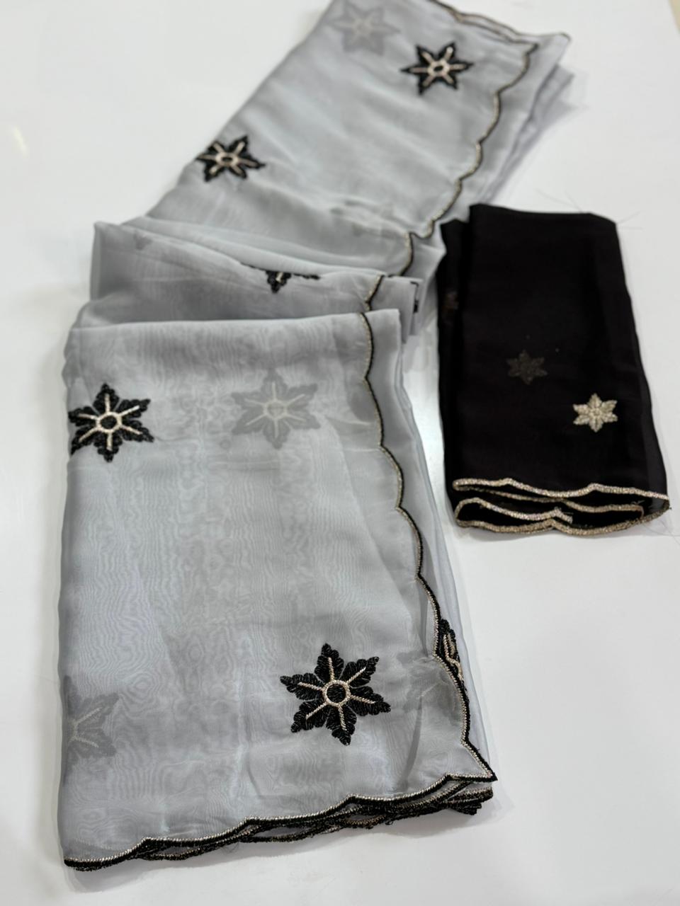 Groovy Festive Wear Rangoli Silk Embroidery Sequence n Flower Butti Designer Saree With Blouse Piece