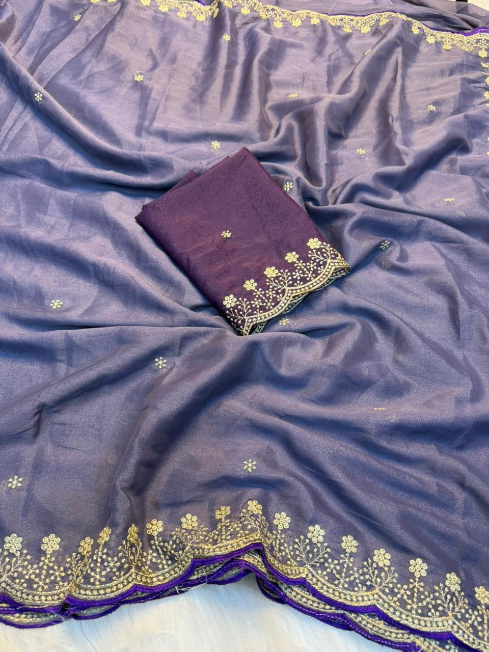 Exquisite Wedding Wear Pure Soft Georgette Silk Embroidery n Cut Work Designer Saree For Women