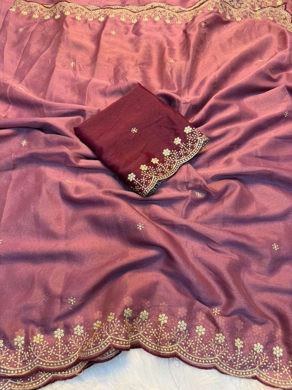 Exquisite Wedding Wear Pure Soft Georgette Silk Embroidery n Cut Work Designer Saree For Women