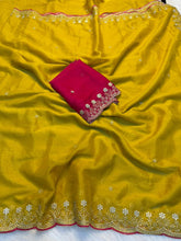 Load image into Gallery viewer, Exquisite Wedding Wear Pure Soft Georgette Silk Embroidery n Cut Work Designer Saree For Women
