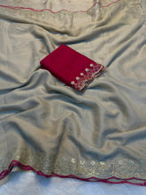 Load image into Gallery viewer, Exquisite Wedding Wear Pure Soft Georgette Silk Embroidery n Cut Work Designer Saree For Women
