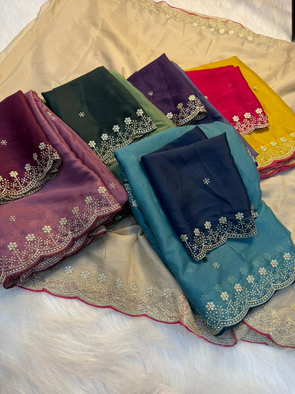 Exquisite Wedding Wear Pure Soft Georgette Silk Embroidery n Cut Work Designer Saree For Women