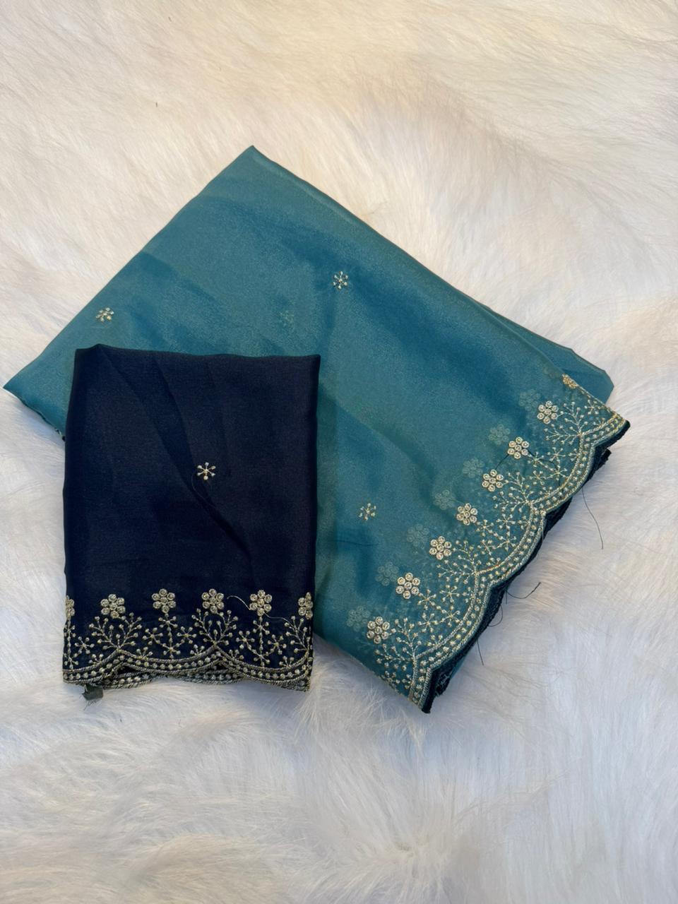 Exquisite Wedding Wear Pure Soft Georgette Silk Embroidery n Cut Work Designer Saree For Women