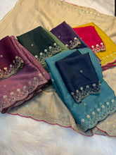 Load image into Gallery viewer, Exquisite Wedding Wear Pure Soft Georgette Silk Embroidery n Cut Work Designer Saree For Women
