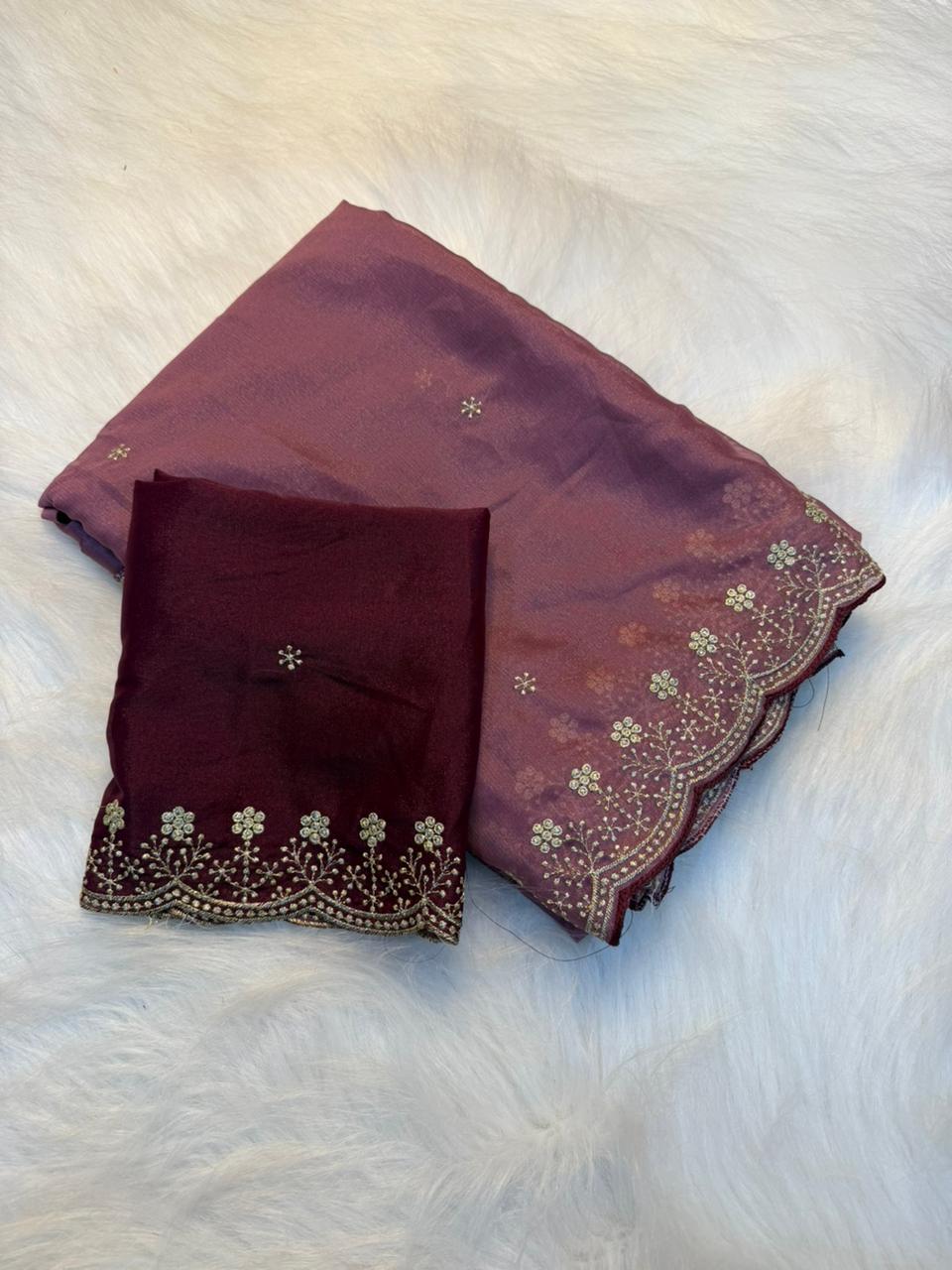 Exquisite Wedding Wear Pure Soft Georgette Silk Embroidery n Cut Work Designer Saree For Women