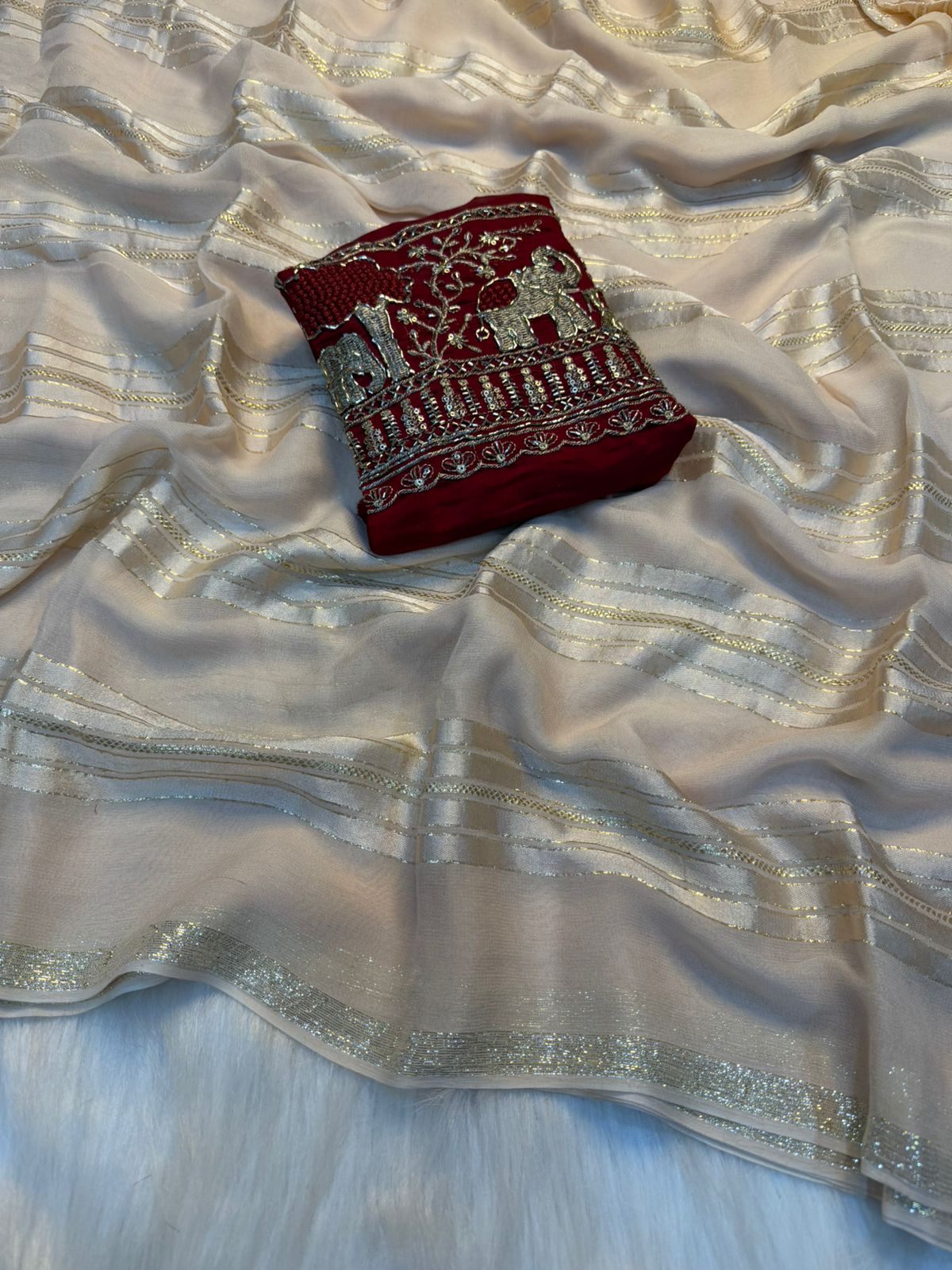 Glorious Festive Wear Pure Viscose Georgette Beads Sequence Work Blouse With Saree