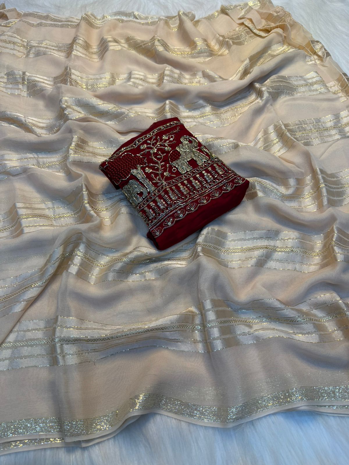 Glorious Festive Wear Pure Viscose Georgette Beads Sequence Work Blouse With Saree
