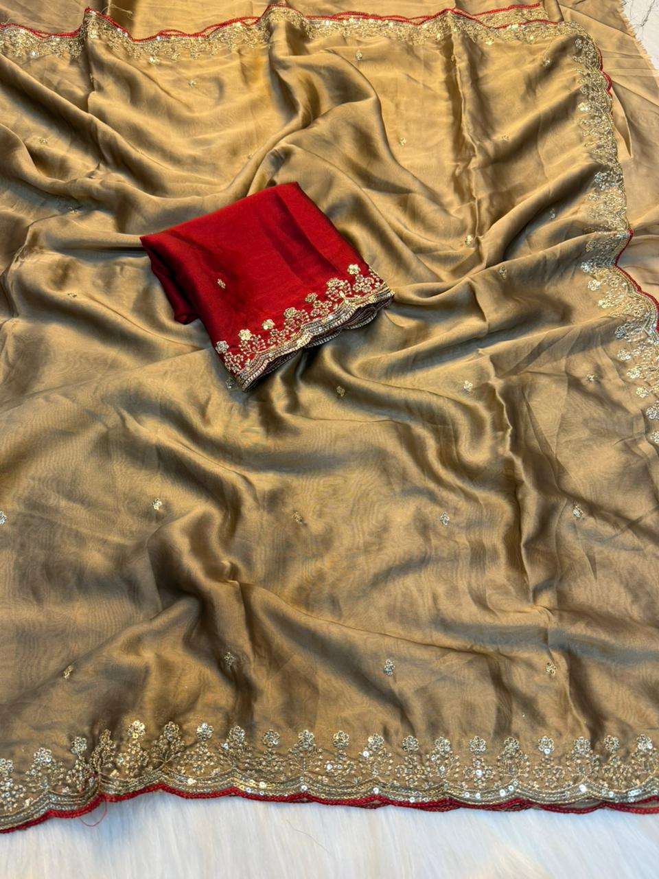 Heritage Function Wear Pure Soft Rangoli Silk Embroidery n Sequence Work Designer Saree With Blissful Blouse Piece