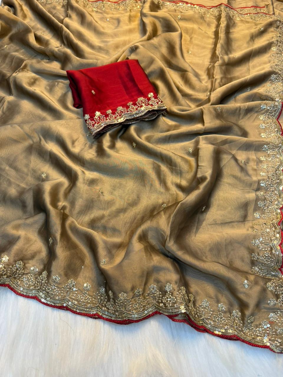 Heritage Function Wear Pure Soft Rangoli Silk Embroidery n Sequence Work Designer Saree With Blissful Blouse Piece