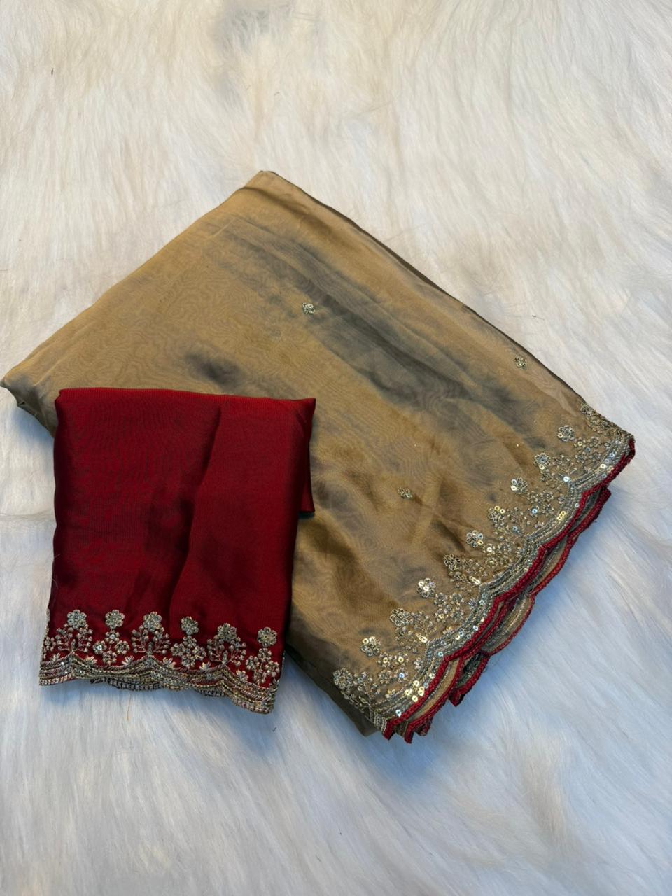 Heritage Function Wear Pure Soft Rangoli Silk Embroidery n Sequence Work Designer Saree With Blissful Blouse Piece