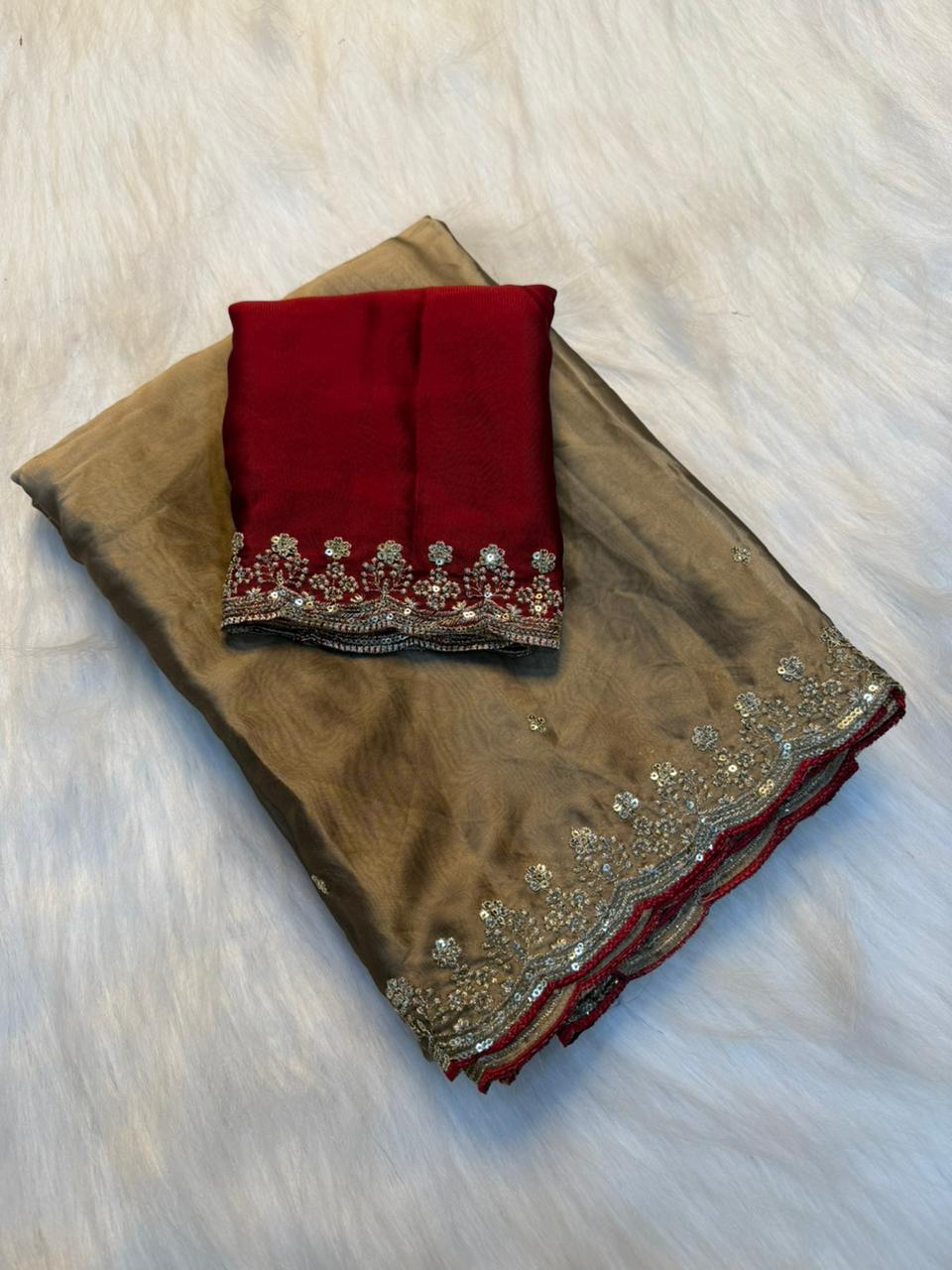 Heritage Function Wear Pure Soft Rangoli Silk Embroidery n Sequence Work Designer Saree With Blissful Blouse Piece