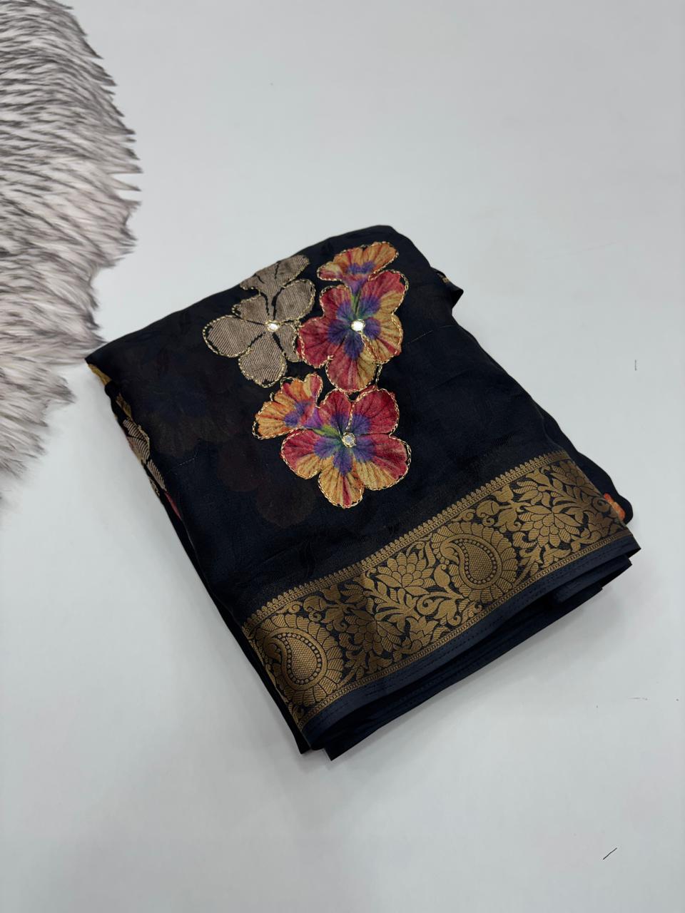 Magnetic Function Wear Pure Silk Rich Pallu n Mirror Work Designer Saree With Blouse Piece