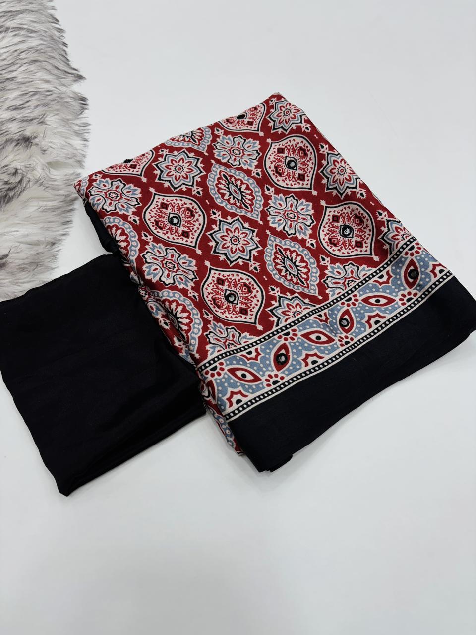 Traditional Festive Wear Satin Silk Print Rich Pallu n Mirror Work Fancy Desinger Saree For Women