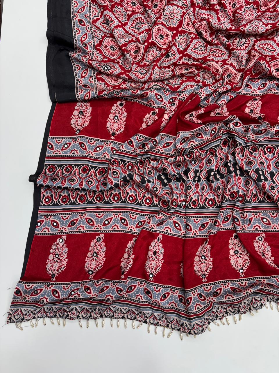 Traditional Festive Wear Satin Silk Print Rich Pallu n Mirror Work Fancy Desinger Saree For Women