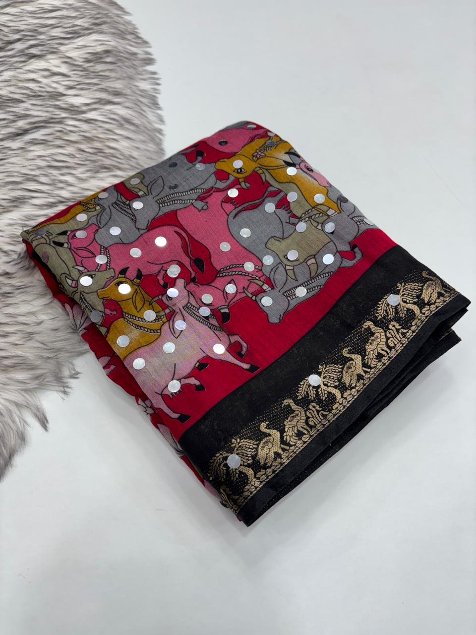 Incomparable Party Wear Pure Mangalkari Viscose Silk Jacquard Border Original Mirror Work Fancy Saree With Blouse