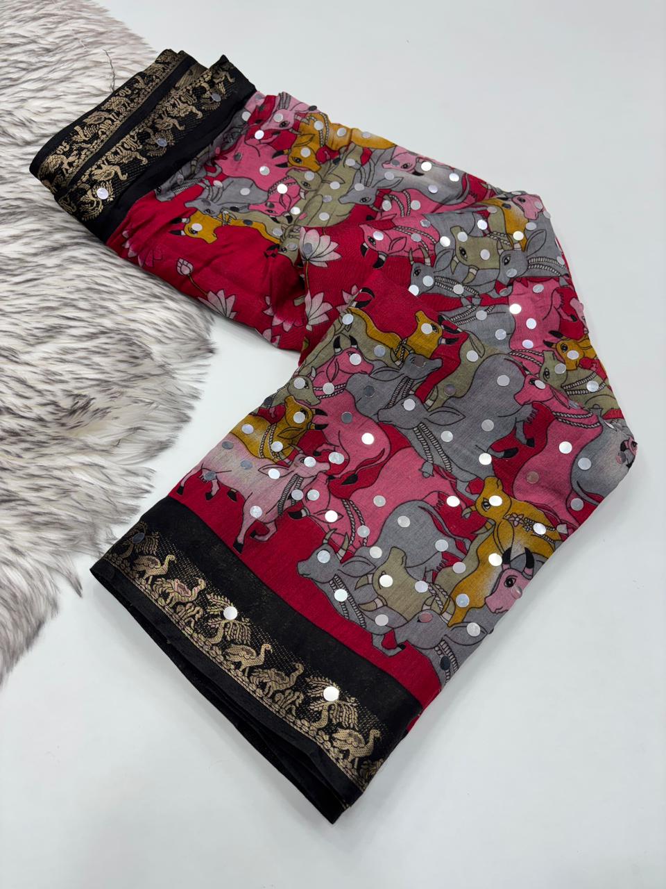 Incomparable Party Wear Pure Mangalkari Viscose Silk Jacquard Border Original Mirror Work Fancy Saree With Blouse