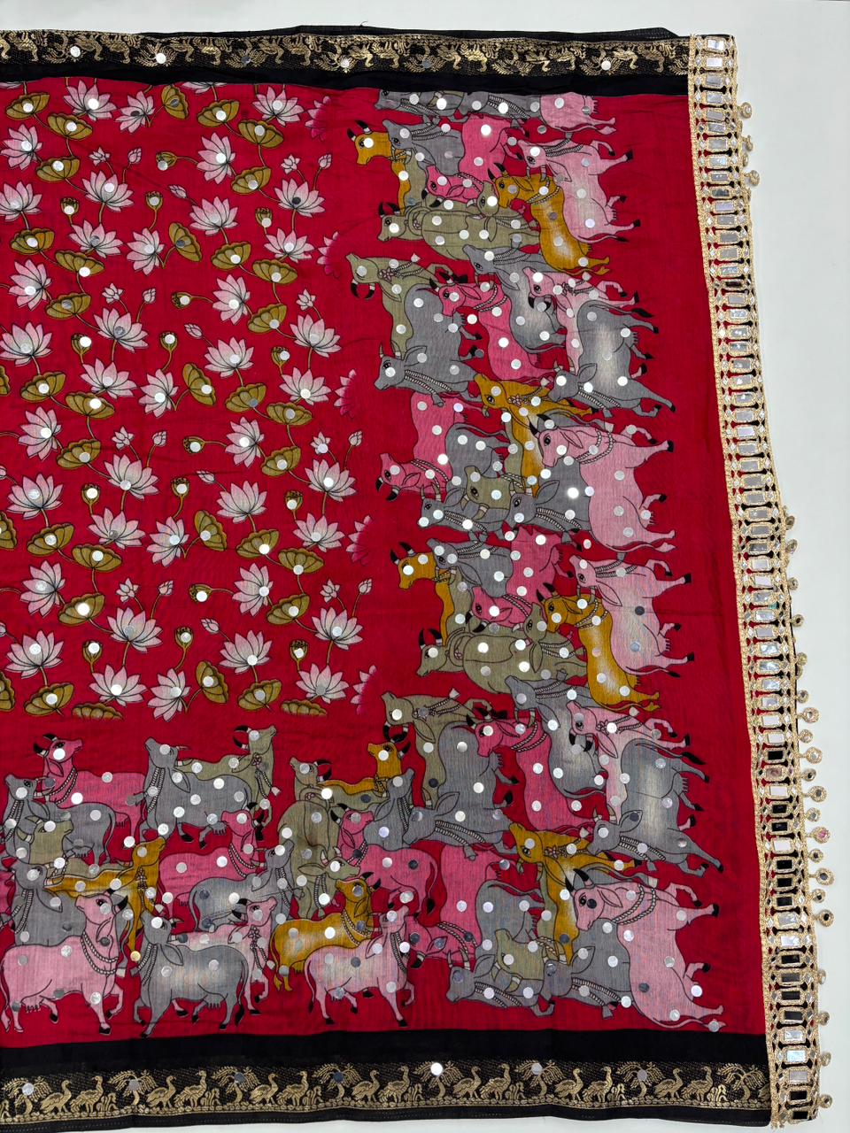 Incomparable Party Wear Pure Mangalkari Viscose Silk Jacquard Border Original Mirror Work Fancy Saree With Blouse